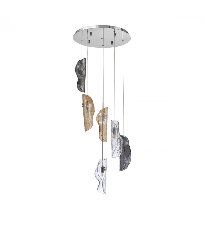 Marilla Ceiling Pendant 2.5m 6 Light G9 Polished Chrome Clear & Amber & Smoked Glass-7