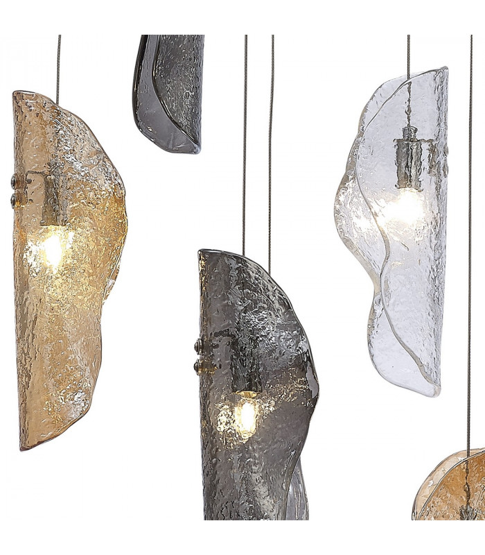Marilla Ceiling Pendant 2.5m 6 Light G9 Polished Chrome Clear & Amber & Smoked Glass-9