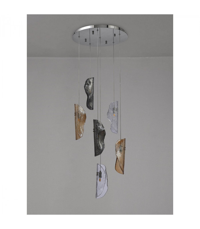 Marilla Ceiling Pendant 2.5m 6 Light G9 Polished Chrome Clear & Amber & Smoked Glass-10