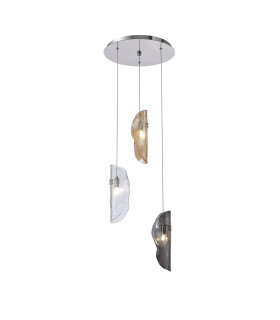 Marilla Ceiling Pendant 2m 3 Light G9 Polished Chrome Clear & Amber & Smoked Glass-1