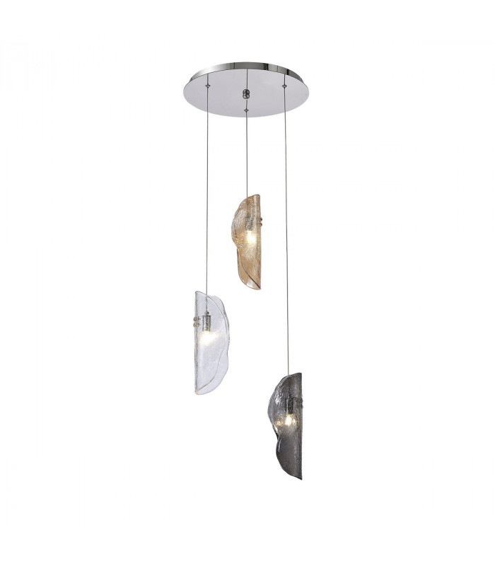 Marilla Ceiling Pendant 2m 3 Light G9 Polished Chrome Clear & Amber & Smoked Glass-1