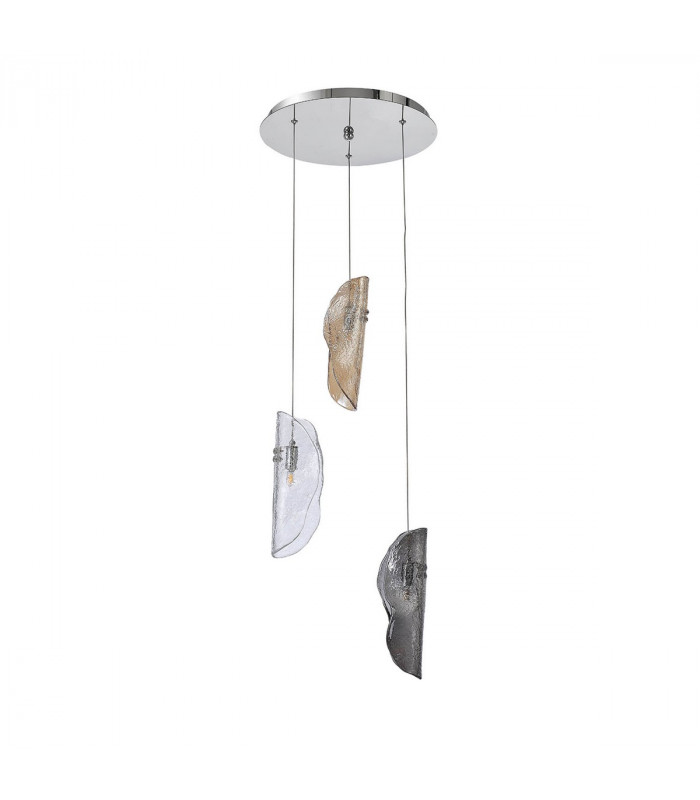 Marilla Ceiling Pendant 2m 3 Light G9 Polished Chrome Clear & Amber & Smoked Glass-5