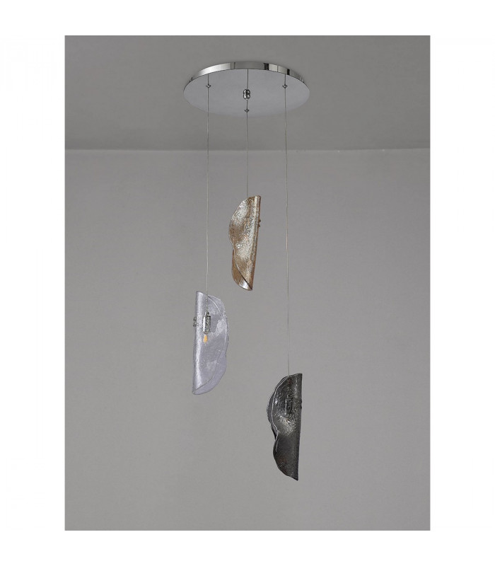 Marilla Ceiling Pendant 2m 3 Light G9 Polished Chrome Clear & Amber & Smoked Glass-8