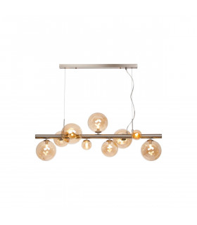 Marshall Linear Ceiling Pendant 9 Light G9 Satin Nickel Amber Plated Glass-1
