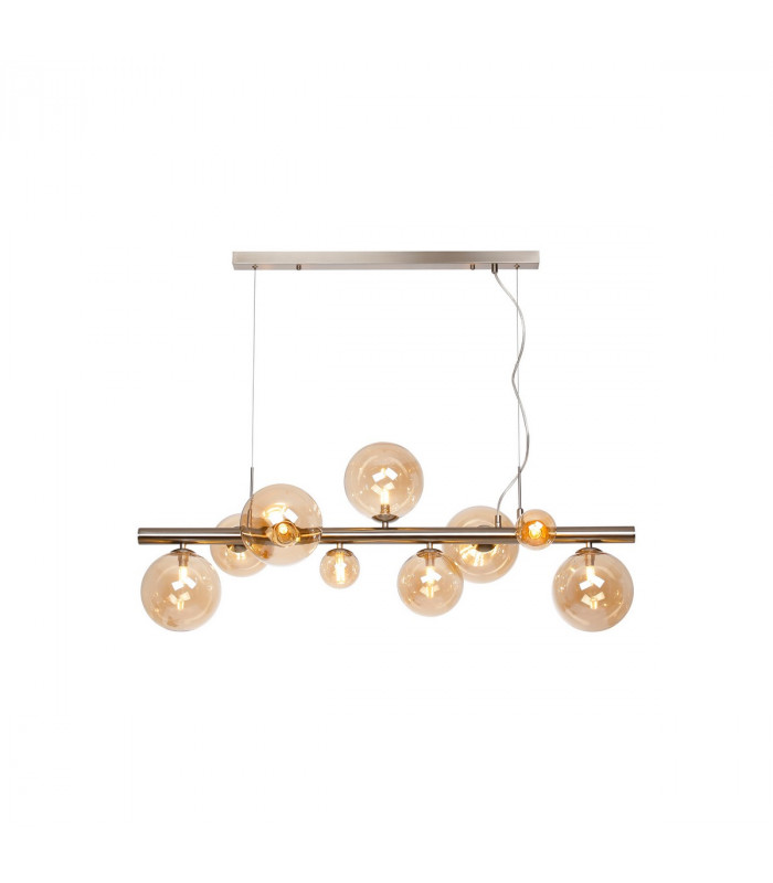 Marshall Linear Ceiling Pendant 9 Light G9 Satin Nickel Amber Plated Glass-1