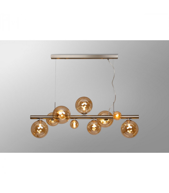 Marshall Linear Ceiling Pendant 9 Light G9 Satin Nickel Amber Plated Glass-3
