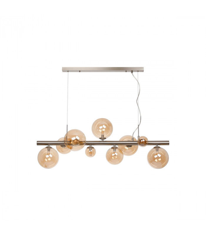Marshall Linear Ceiling Pendant 9 Light G9 Satin Nickel Amber Plated Glass-4