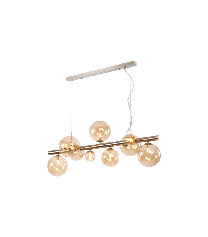 Marshall Linear Ceiling Pendant 9 Light G9 Satin Nickel Amber Plated Glass-5