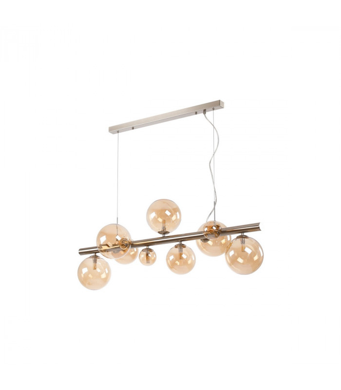 Marshall Linear Ceiling Pendant 9 Light G9 Satin Nickel Amber Plated Glass-6
