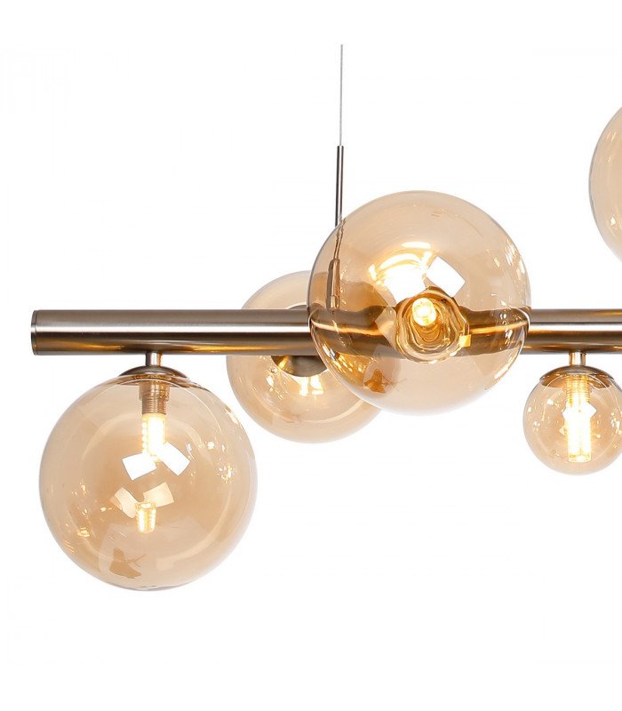 Marshall Linear Ceiling Pendant 9 Light G9 Satin Nickel Amber Plated Glass-8