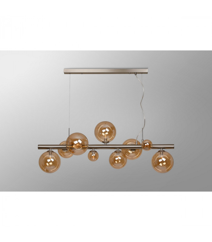 Marshall Linear Ceiling Pendant 9 Light G9 Satin Nickel Amber Plated Glass-10
