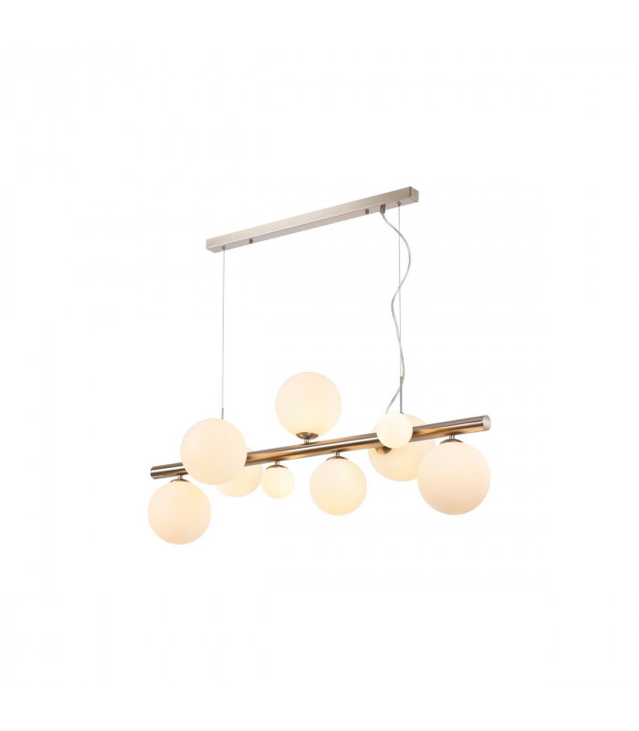 Marshall Linear Ceiling Pendant 9 Light G9 Satin Nickel Opal Glass-5