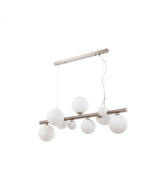 Marshall Linear Ceiling Pendant 9 Light G9 Satin Nickel Opal Glass-6