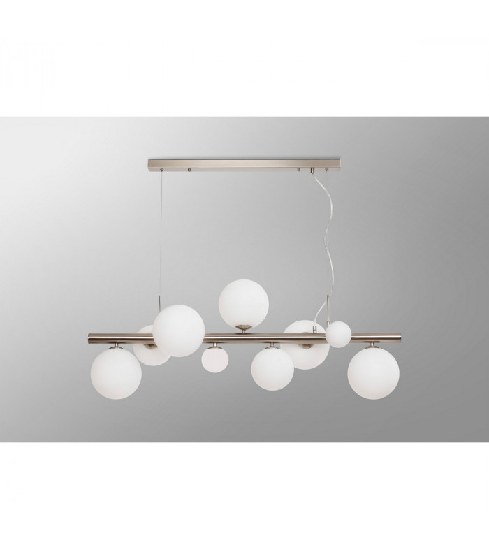 Marshall Linear Ceiling Pendant 9 Light G9 Satin Nickel Opal Glass-10