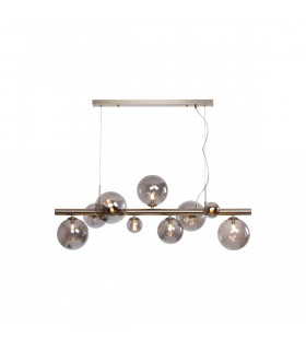 Marshall Linear Ceiling Pendant 9 Light G9 Satin Nickel Smoke Plated Glass-1