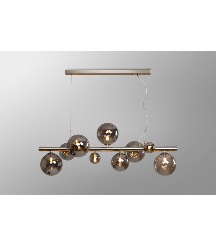 Marshall Linear Ceiling Pendant 9 Light G9 Satin Nickel Smoke Plated Glass-3