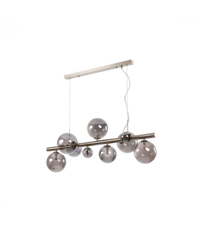 Marshall Linear Ceiling Pendant 9 Light G9 Satin Nickel Smoke Plated Glass-6