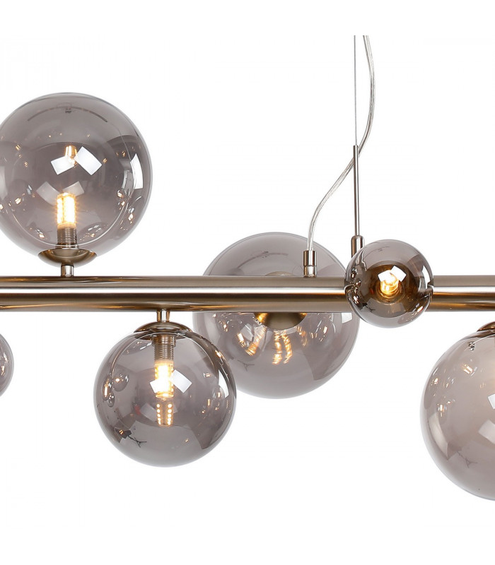 Marshall Linear Ceiling Pendant 9 Light G9 Satin Nickel Smoke Plated Glass-9
