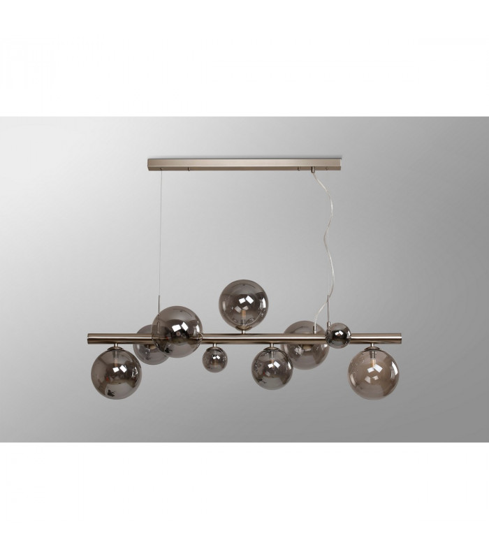 Marshall Linear Ceiling Pendant 9 Light G9 Satin Nickel Smoke Plated Glass-10