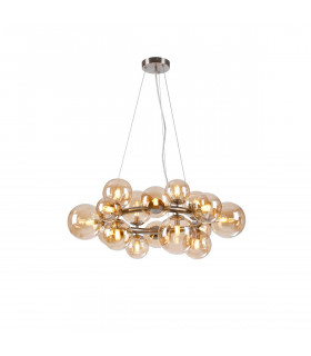 Marshall Circular Ceiling Pendant 16 Light G9 Satin Nickel Amber Plated Glass-1