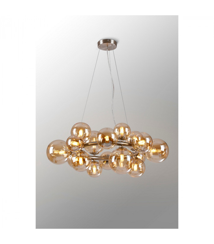 Marshall Circular Ceiling Pendant 16 Light G9 Satin Nickel Amber Plated Glass-3