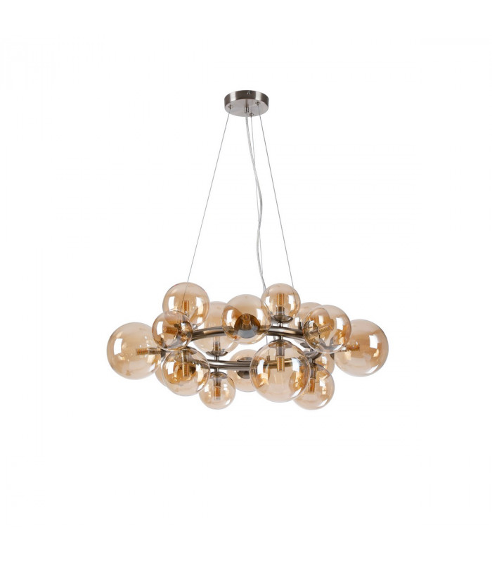 Marshall Circular Ceiling Pendant 16 Light G9 Satin Nickel Amber Plated Glass-4