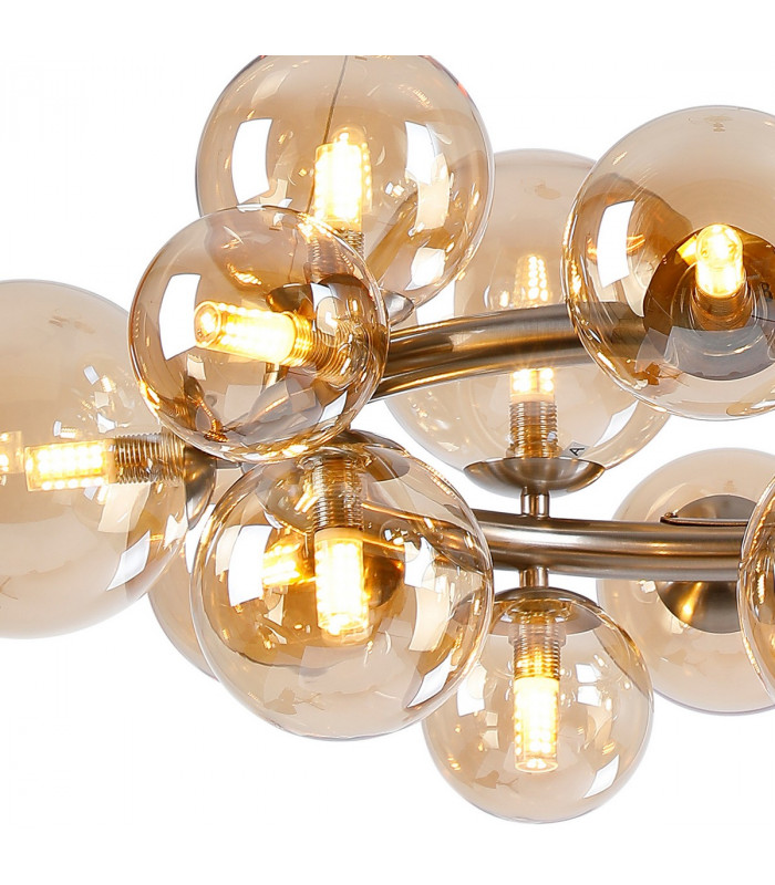Marshall Circular Ceiling Pendant 16 Light G9 Satin Nickel Amber Plated Glass-6