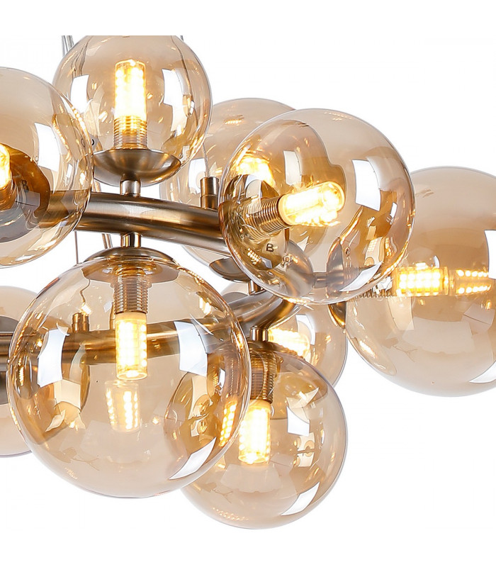 Marshall Circular Ceiling Pendant 16 Light G9 Satin Nickel Amber Plated Glass-7