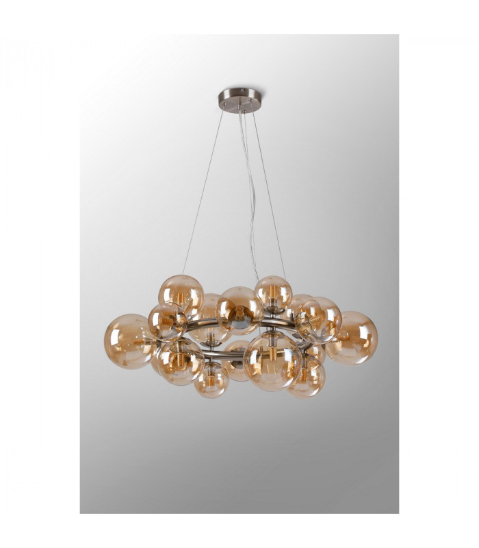 Marshall Circular Ceiling Pendant 16 Light G9 Satin Nickel Amber Plated Glass-8