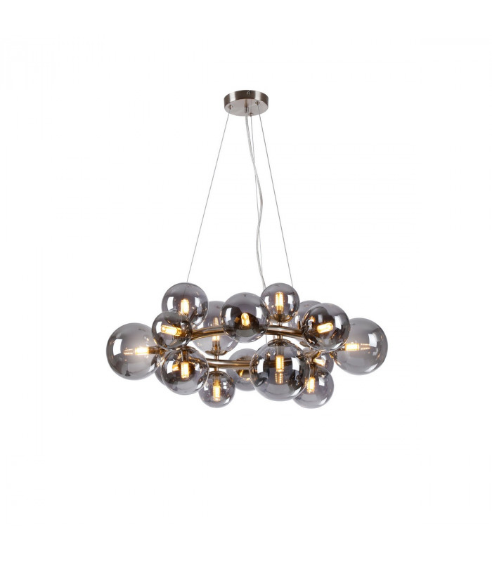 Marshall Circular Ceiling Pendant 16 Light G9 Satin Nickel Smoke Plated Glass-1