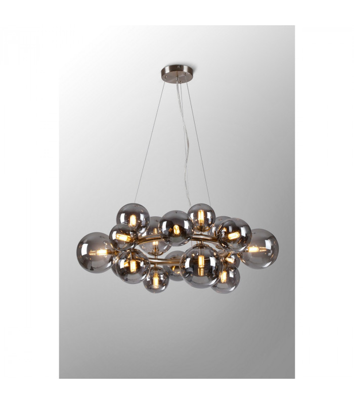 Marshall Circular Ceiling Pendant 16 Light G9 Satin Nickel Smoke Plated Glass-3
