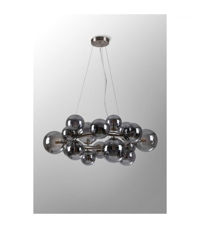 Marshall Circular Ceiling Pendant 16 Light G9 Satin Nickel Smoke Plated Glass-8