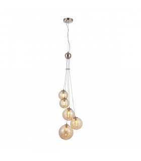Marshall Ceiling Pendant 5 Light G9 Satin Nickel Amber Plated Glass-1