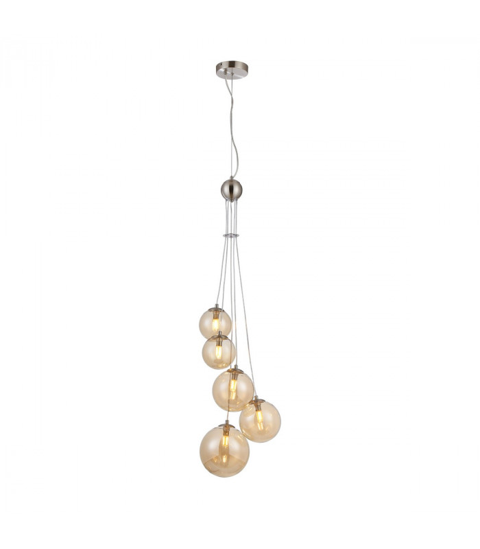 Marshall Ceiling Pendant 5 Light G9 Satin Nickel Amber Plated Glass-1