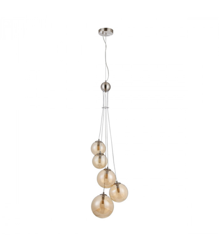 Marshall Ceiling Pendant 5 Light G9 Satin Nickel Amber Plated Glass-4