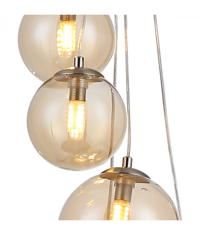 Marshall Ceiling Pendant 5 Light G9 Satin Nickel Amber Plated Glass-7