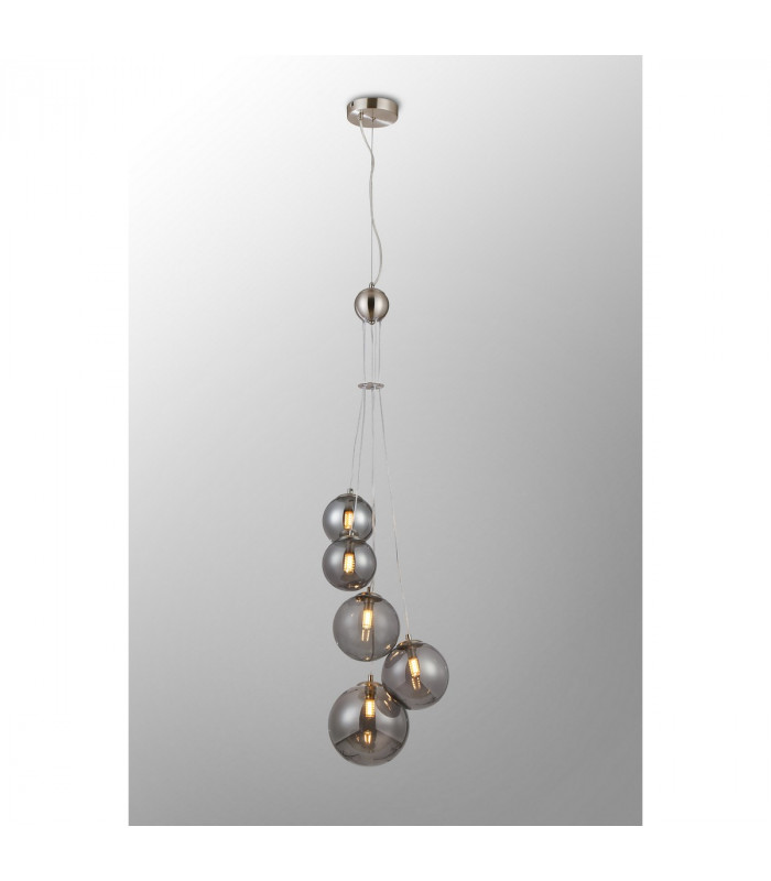 Marshall Ceiling Pendant 5 Light G9 Satin Nickel Smoke Plated Glass-3