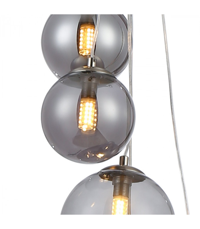 Marshall Ceiling Pendant 5 Light G9 Satin Nickel Smoke Plated Glass-7
