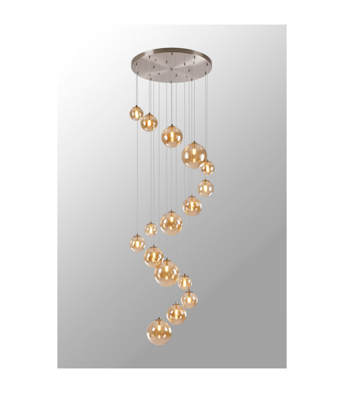 Marshall Ceiling Pendant 16 Light G9 Satin Nickel Amber Plated Glass-3
