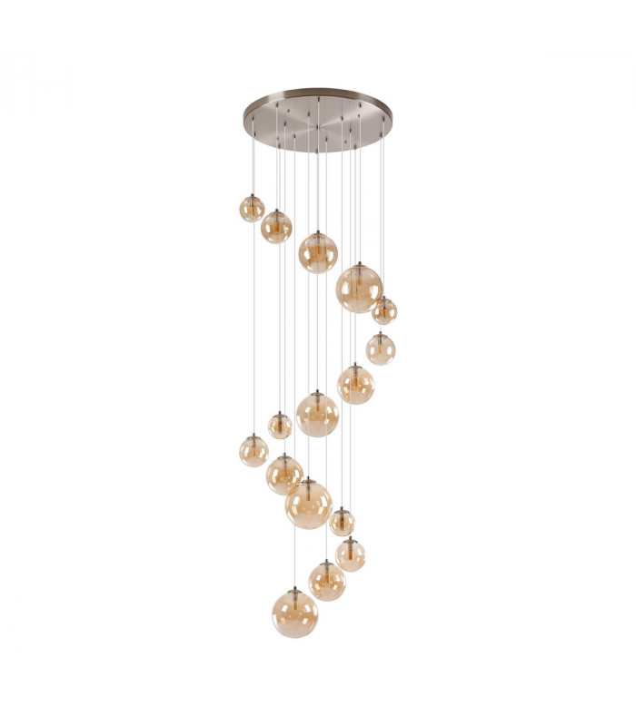 Marshall Ceiling Pendant 16 Light G9 Satin Nickel Amber Plated Glass-4