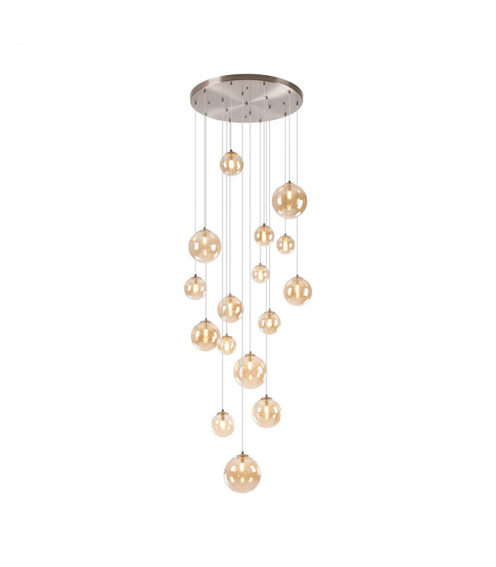 Marshall Ceiling Pendant 16 Light G9 Satin Nickel Amber Plated Glass-5