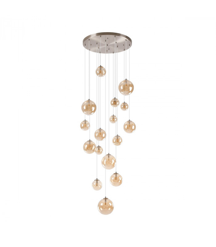 Marshall Ceiling Pendant 16 Light G9 Satin Nickel Amber Plated Glass-6