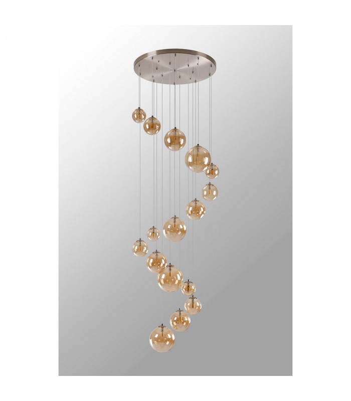 Marshall Ceiling Pendant 16 Light G9 Satin Nickel Amber Plated Glass-9