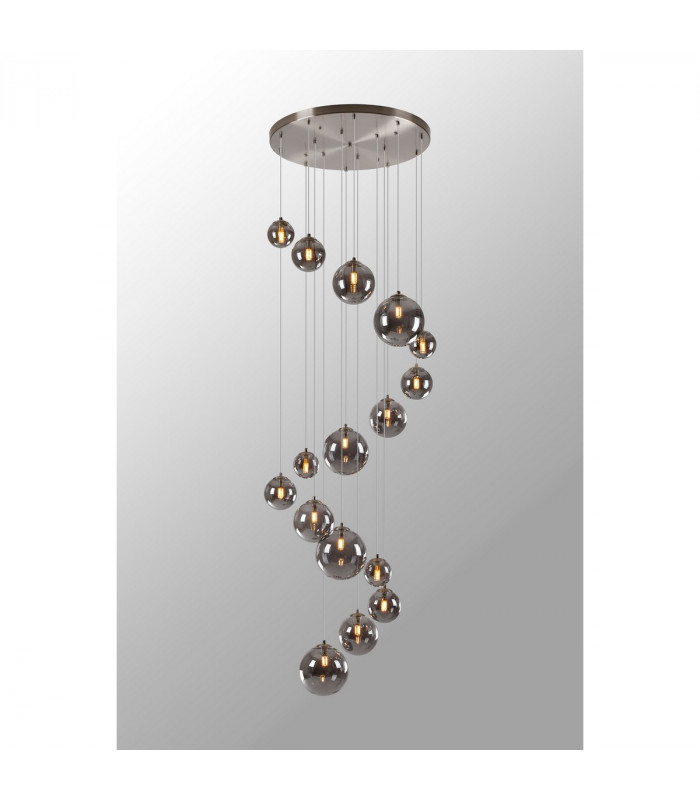 Marshall Ceiling Pendant 16 Light G9 Satin Nickel Smoke Plated Glass-3