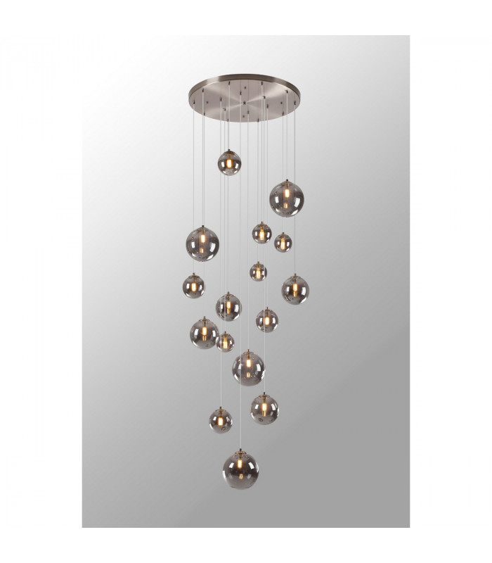 Marshall Ceiling Pendant 16 Light G9 Satin Nickel Smoke Plated Glass-10