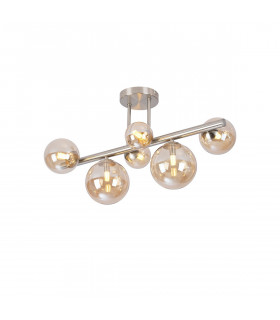 Marshall Semi Flush Ceiling Lamp 6 Light G9 Satin Nickel Amber Plated Glass-1