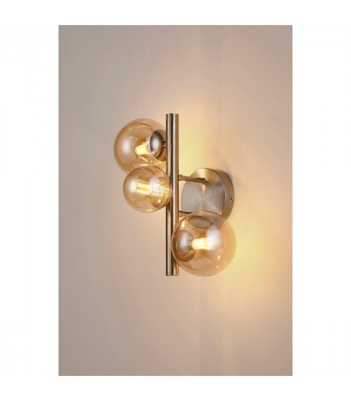 Marshall Wall Lamp 3 Light G9 Satin Nickel Amber Plated Glass-3