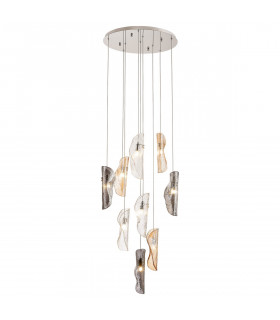 Marilla Ceiling Pendant 3m 9 Light G9 Polished Chrome Clear & Amber & Smoked Glass-1