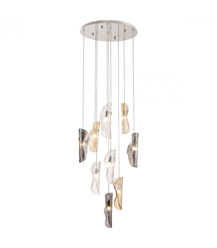 Marilla Ceiling Pendant 3m 9 Light G9 Polished Chrome Clear & Amber & Smoked Glass-1