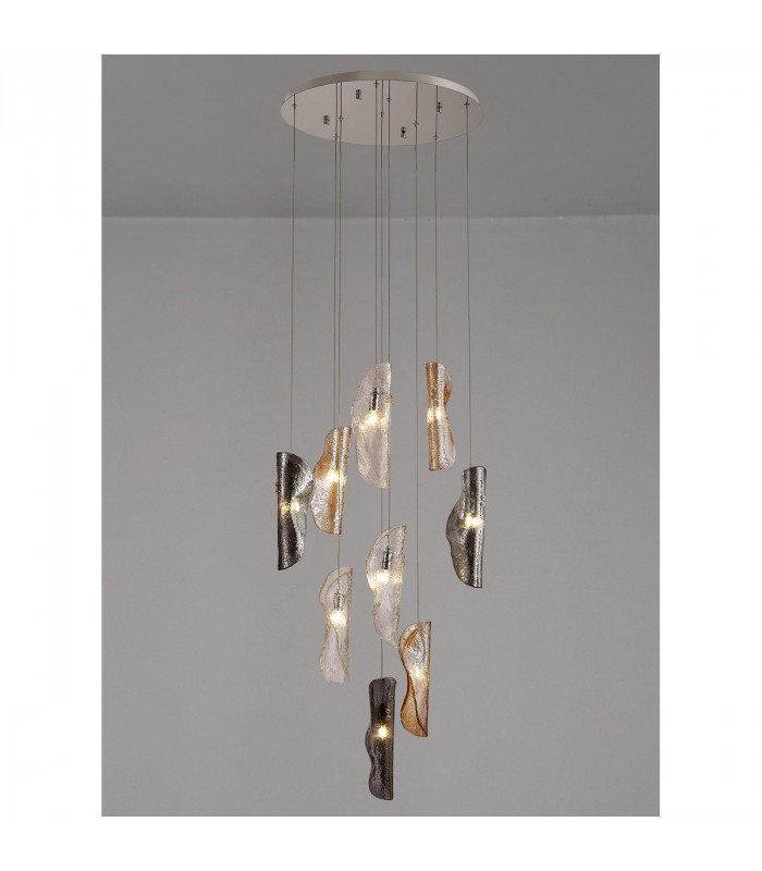Marilla Ceiling Pendant 3m 9 Light G9 Polished Chrome Clear & Amber & Smoked Glass-3